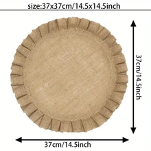 4 件圆形餐垫，37*37 厘米，天然黄麻面料系列厨房桌面餐垫套装，圆形叶子装饰，适用于活动、派对、生日、婚礼、圣诞节、新年晚宴装饰