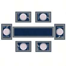 2/4-6pcs Black & Gold Element Placemats, Suitable For Tablecloths, Coasters, Farmhouse Style Theme Non-Slip Linen Placemats With Sunflower, Gingham, Floral Patterns, Insulated Placemats For Kitchen, Washable, Party Decor, Holiday Accessories - Blue - View 8