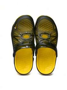 1 双男士轻便舒适木屐镂空防滑花园鞋，男士网眼夏季凉鞋，适合休闲户外使用，防滑厚底沙滩人字拖拖鞋（随机不对称印花） - 黃色 - 查看 4