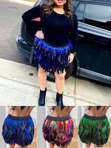 Women's Artificial Feather Mini Skirt, Polyester Feather Skirt For Family Party, Gothic Rave, Prom, Cocktail, Evening Dress, Lovely Short Skirt, Suitable For Spring, Summer, Autumn, Winter - Multicolor - View 3