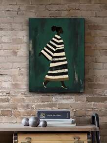 [Modern Painting] Framed Canvas Painting,Art Decor Minimalist Feminine Illustration | 1pc | Wooden | Contemporary Black And White Stripes Art | Wall Art | Home Office, Living Room, Bedroom, Bathroom, Kitchen Decor | Modern,Room Decor,Wall Art,Bedroom Wall Art,Wall Art Decor,Wall Decor,Canvas Wall Art,Framed Wall Art