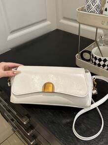 1pc Women Glossy PU Leather Baguette Bag, Premium Design Niche Small Shoulder Crossbody Bag, Versatile For Going Out, Commute, Date, Underarm Bag, Personalized Shoulder Slant Bag