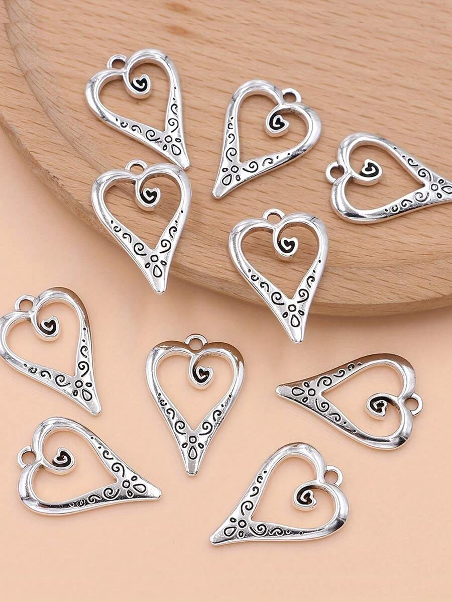 50 cái/30 cái/10 cái Mặt dây chuyền hình trái tim mạ bạc dùng làm đồ trang sức Hoa tai Vòng cổ Phụ kiện DIY - Nhiều màu - Xem 1