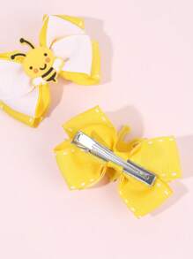 2pcs Girls Bee Bow Hair Clips, Rib Ribbon Hair Bows, Perfect Gifts For Girls, Hair Accessories