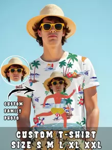 Men Custom Photo Tops 3D Hawaii Beach Printed T-Shirts Spring Summer Fashion Swimming Personalized Upload Your Favorite Photo Custom Tees Birthday Gift T-Shirt Casual Tee Holiday Gift, Anniversary Gift - White - View 1