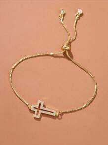 Cubic Zirconia Cross Decor Bracelet, Minimalist And Fashionable