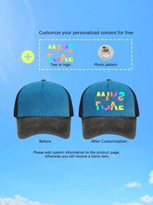 1 Gorra con malla tipo camionero unisex con texto/logotipo personalizado y bloque de color de esponja lavada, gorra de béisbol para parejas, gorra de béisbol personalizada de serie colorida, visera transpirable para uso al aire libre, adecuada para la vida diaria, playa, viaje, senderismo, primavera y verano