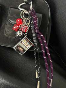 Fashion Black Eight Game Machine Key Chain, Red Dice Pendant, Burgundy Black Braided Rope Creative Niche Personalized Love Tennis Game Machine Woven Mountaineering Retro, Heart-Shaped Accessories Key Chain