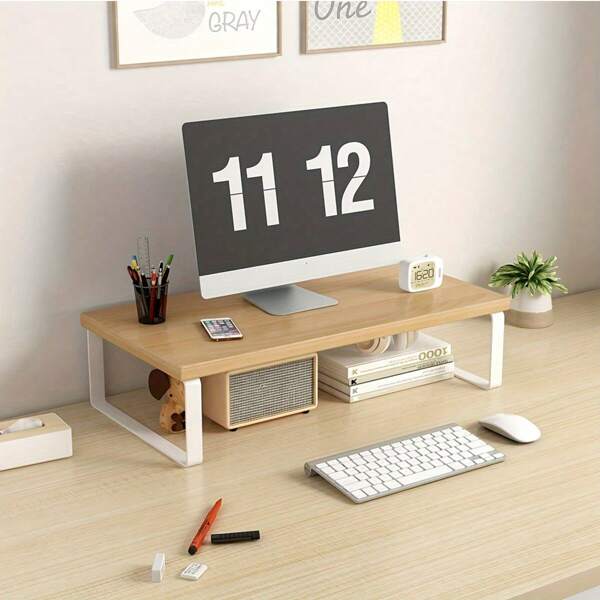 HOUSHELIF 1 pièce Support de moniteur de 19,6 pouces/50 cm, support de moniteur d'ordinateur portable en bois avec rangement, support rehausseur de bureau pour la maison et le bureau, support pour ordinateur portable. Organisateur de fournitures de bureau