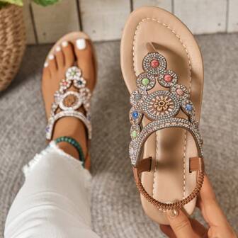 最新波西米亚风格罗马平底凉鞋，平底人字凉鞋