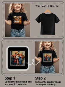 Bedrucktes Mädchen & Mädchen Kurzarm T-Shirt mit Foto, personalisiertes Design, lade deine eigenen Muster, Logos, Bilder, Fotos, Gruppenaufnahmen, Haustierfotos hoch, personalisierte Team-Uniformen & Outdoor-Bekleidung, Rundhals-Mädchen-T-Shirt, schwarze Bluse, Geschenke für Feiertage, Geburtstage, 1. Geburtstag, Kulturtops, Sommer Mädchen-Top - Schwarz - Übersicht 4