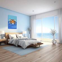 Image d'un tigre nageant dans l'eau bleue. Grande peinture murale encadrée en bois, décoration d'intérieur, peinture à l'huile - Chambre, salle de bain, salon, bureau, cuisine, cadeaux de Noël - 1 pièce