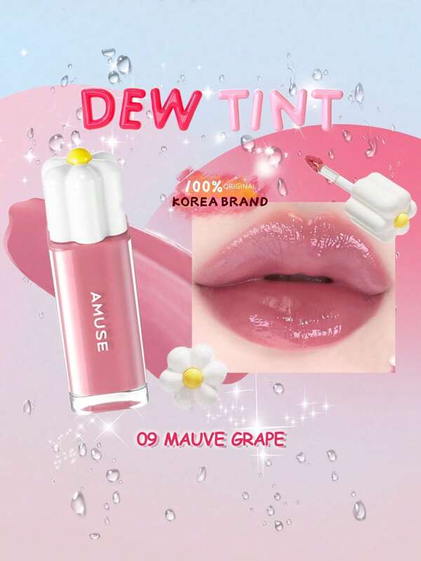 AMUSE AMUSE DEW TINT 09 MAUVE GRAPE, Lightweight, Soft And Ultra Hydrating, Non-Sticky Tint, Moisturized & Long-Lasting Lip Gloss, Highly Pigmented, Smoother-Looking Tint, Glossy, Vegan, K-Beauty, Korean Makeup, 4g/0.14oz