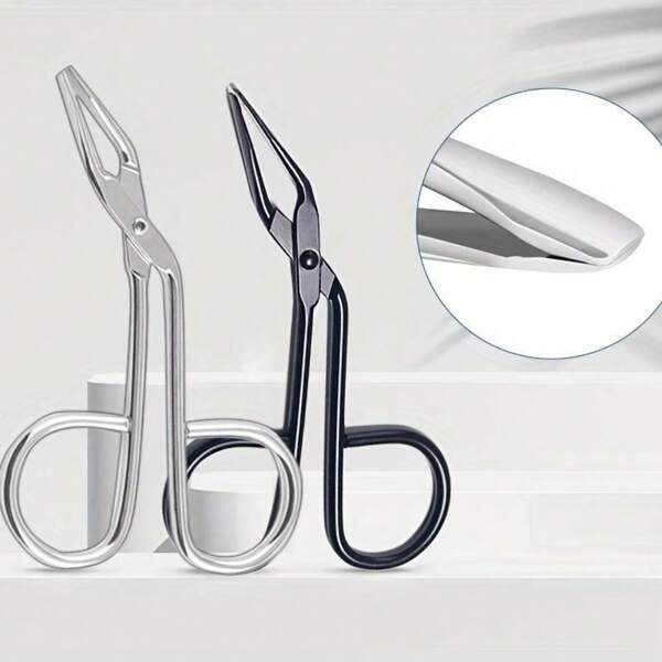 1/2pcs Stainless Steel Curved Eyebrow Tweezers, Scissor-Handle Facial Hair Removal Tool For Men And Women