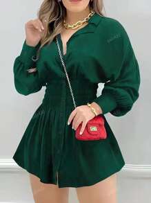 Women's Solid Color Lapel Single-Breasted Casual Long Sleeve Shirt, Autumn