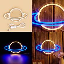 1 件独特照明装饰 LED 霓虹灯标志，牙齿嘴唇露背星球猫樱桃嘴唇红色，LIVE 蓝色，外星人绿色，音乐暖白色 LED 霓虹灯标志，室内婚礼派对墙壁装饰，5V USB 供电卧室客厅霓虹灯标志