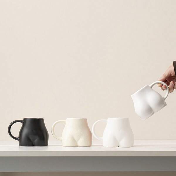 1pc 300ml Creative Funny Human Buttocks Shaped Asymmetrical Ceramic Mug, Unique Couples Coffee Milk Cup, Valentine's Day Gift