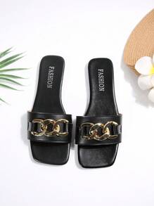 Damen Strand Slipper mit quadratischer Zehenpartie und rutschfester Sohle