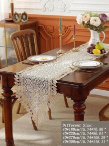 1 Pc Organza Fabric Embroidered Lace Edge Table Runner, Suitable For Kitchen, Dining Table, Living Room, TV Cabinet, Cupboard, Conference Table, Desk, Coffee Table, Vanity, Home Decor, Placemat, Outdoor Furniture, Garden, Holidays, Parties, Weddings, All Seasons, Multiple Sizes Available