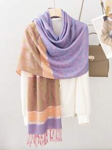 1 件百搭时尚拼色流苏围巾，温暖适合日常通勤、上学 - 彩色 - 查看 19