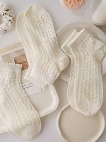 3 Pares de Meias Leves de Tornozelo com Renda Ivory para Mulheres, Macias e Confortáveis para o Verão