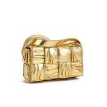 2025 新款编织大容量女士单肩斜挎包，褶皱方形图案