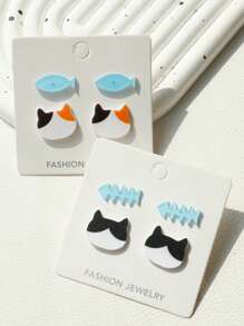 2 paar acryl bling bling vis & kat oorbellen set, schattig & leuk ontwerp, cadeaus voor vrouwen