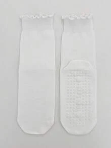 1Pair/6Pairs Solid Color Yoga Socks With Rolled Edges, Non-Slip Mid-Calf Socks For Indoor Fitness And Pilates, Seamless Sports Socks For Women