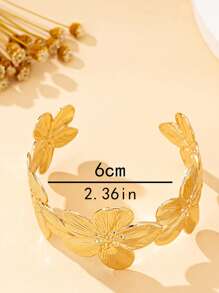 1pc Women's Fashionable Adjustable Flower Shaped Bangle Bracelet, Bohemian Style, Suitable For Daily Wear And Vacation - Flowers - View 5