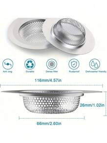 1/2 件不锈钢厨房水槽排水过滤器，大号 4.5 英寸直径，防堵塞细网，宽边水槽排水