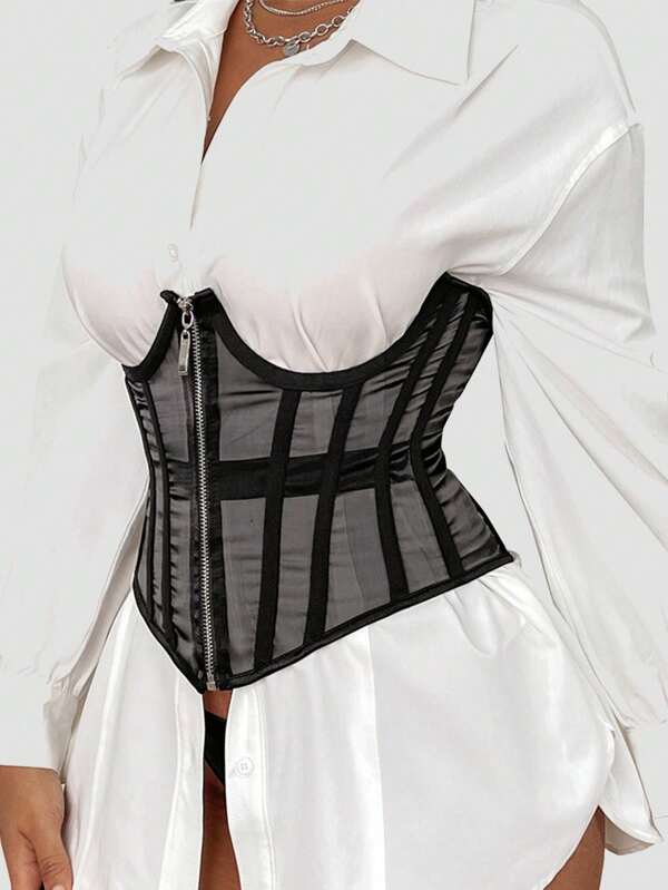 Robe de soirée pour femme avec une ceinture corset à fermeture éclair métallique courte pour cincher la taille et aplatir le ventre, dans un style de cour.