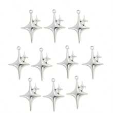 10pcs Fashionable Silver Tone Alloy Star Shaped Pendant Charms For DIY Jewelry Making, Keychain, Tassel Necklace, Craft Supplies