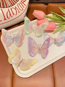 1pc Motion Sensor Metal Butterfly Hair Clip For Girls, 3D Embroidery Princess Style Hair Accessory