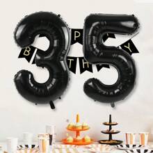 1/2 件黑色数字气球 40 英寸 1-80 数字铝膜气球适用于生日派对、周年纪念日等派对室内外装饰,营造派对氛围 - 黑色 - 查看 44