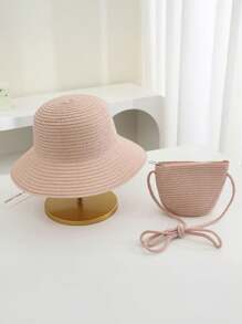 2pcs/Set Kids Everyday Versatile Straw Hat + Bag Combo, Perfect For Summer Outdoor Sun Protection, Beach Vacation