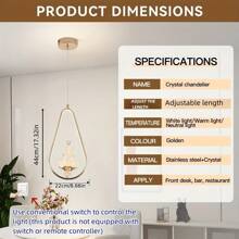 1 st. Moderne LED hanglamp, semi-inbouw gepolijste metalen hanglamp met acryl lampenkap, dimbaar 3-kleuren, inclusief installatiehardware, geschikt voor woonkamer, eetkamer, slaapkamer, gang - vast bedraad, 110V-240V zonder schakelaar of afstandsbediening