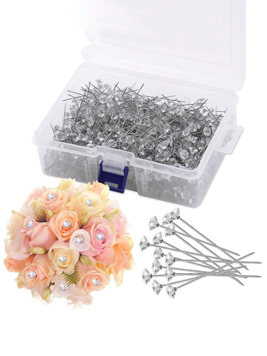 50/100/200/300 件钻石花束胸针，结婚周年纪念 DIY 工艺品，适用于新娘花束、胸花别针装饰、婚礼花束、结婚周年纪念、婚礼花束花艺配件装饰、父亲节、母亲节、礼物 - 銀色 - 查看 1