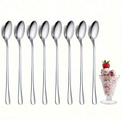 5pcs Stainless Steel Long Handle Iced Tea/Coffee/Ice Cream Spoons Flatware Set