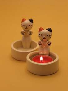 1pc Cute Decorative Resin Tabletop Figurine Candle Holder Cat Shape
