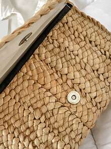 BAILEE 1 Pieza Bolso de verano informal y sencillo trenzado con fibra de mazorca, bolso de embrague trenzado con fibra de mazorca para cena, bolso grande de paja de color liso y sencillo para mujer, adecuado para vacaciones, viajes, trabajo y ocio, compras diarias