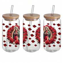 Set Of 4 Our Lady Of Guadalupe Theme UV DTF Self-Adhesive Plastic Cup Stickers, Waterproof Scratch-Resistant 3D Crystal Stickers, Suitable For Water Cups And Bottles - High Quality Stickers (4.3 Inches X 9.4 Inches) - Multicolor - View 5