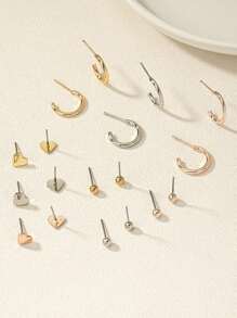 1 Set Women's Minimalist Heart & C-Shape Drop Earrings, Unique Design, Versatile Accessories - Multicolor - View 3