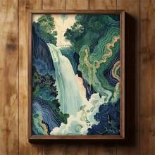 Impressão de Arte em Tela com Paisagem de Cachoeira Inspirada no Estilo de Hokusai - Arte Decorativa Retrô Clássica, Para Decoração de Parede da Cozinha, Escritório Doméstico, Banheiro, Sala de Estar, Quarto - Pôster de Tinta, Orientação Retrato, Decoração de Fazenda de Outono/Inverno Interno, Presente Ideal para Hall e Espaços de Estar - 1 Peça Presentes Graduação Aniversário Decoração Costeira Decoração Costeira Decoração de Praia