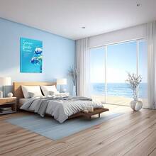 Summer Poster With Blue Fish And Bubbles. Large Wooden Framed Wall Painting Artist Home Decoration Oil Painting - Bedroom, Bathroom, Living Room, Office, Kitchen, Christmas Gifts - 1 Piece