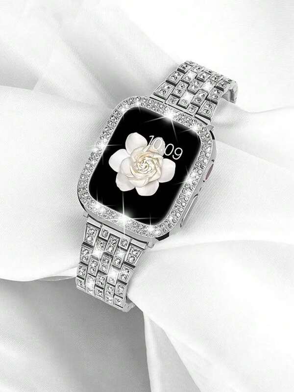 Suitable For Apple Watch Straps, Fashionable, High-End, Luxurious, Charming, Ladies Like To Set In Crystal Diamonds, Dazzling Shiny Metal Apple Watch Strap Ultra 3 2 1 Series SE S10 S9 S8 S7 S6 S5 S4 S3 S2 S1 Series Cute Internet Celebrity Girls Party Travel Gold Silver Rose Gold Colorful And Dazzling Outfit Apple Watch 38mm40mm41mm42mm44mm45mm46mm49mm Smart Watch Accessories 2-Piece Combination Set Apple Watch Strap+Apple Watch Case PC Inlaid With Bright Shiny Protection Apple Watch Anti-Collision And Scratch Apple Watch Case