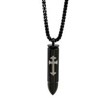 1pc Bullet Head Skull Urn Pendant Necklace; Openable Perfume Bottle Pendant Necklace; Personalized Hip-Hop Men Necklace With Cross Print Pendant; Pet Urn Box Pendant; Punk Hip-Hop Titanium Steel Couple Necklace; Memorial Gift