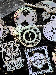 10pcs Vintage Embossed Perforated Hard Card Stickers, "Silver Dreamland" Series, For Scrapbooking, Diary DIY Decor