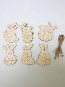 12pcs Easter Rabbit & Egg Wooden Hanging Decoration Set - DIY Craft Kit With Jute Ropes, Colored Blank Wood Pieces, Suitable For Holiday Home And Party Decor