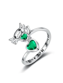 1 pieza Anillo ajustable con forma de corazón abierto de diseño de accesorio de animal lindo, adecuado para uso diario - Multicolor - Ver 4