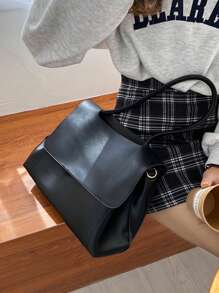 女士大容量大手提包2025新款病毒式腋下公文包小众设计高端感单肩包春秋 - 黑色 - 查看 3